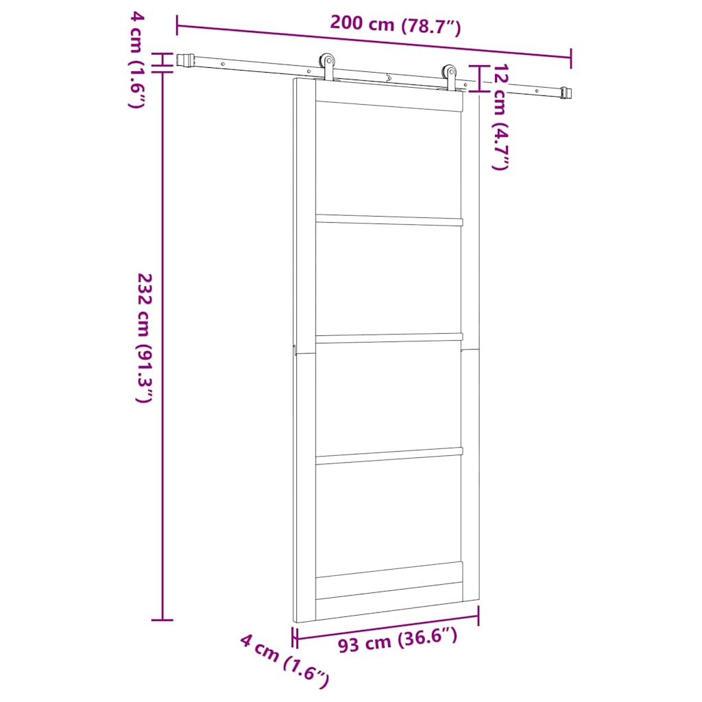 Sliding Door ORKDAL White 93 x 232 cm Solid Pine Wood and Glass