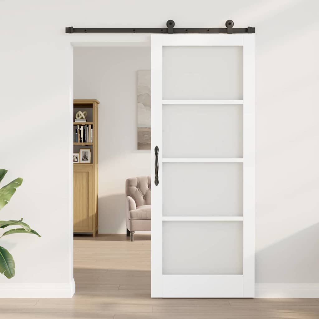 Sliding Door ORKDAL White 83 x 211 cm Solid Pine Wood and Glass