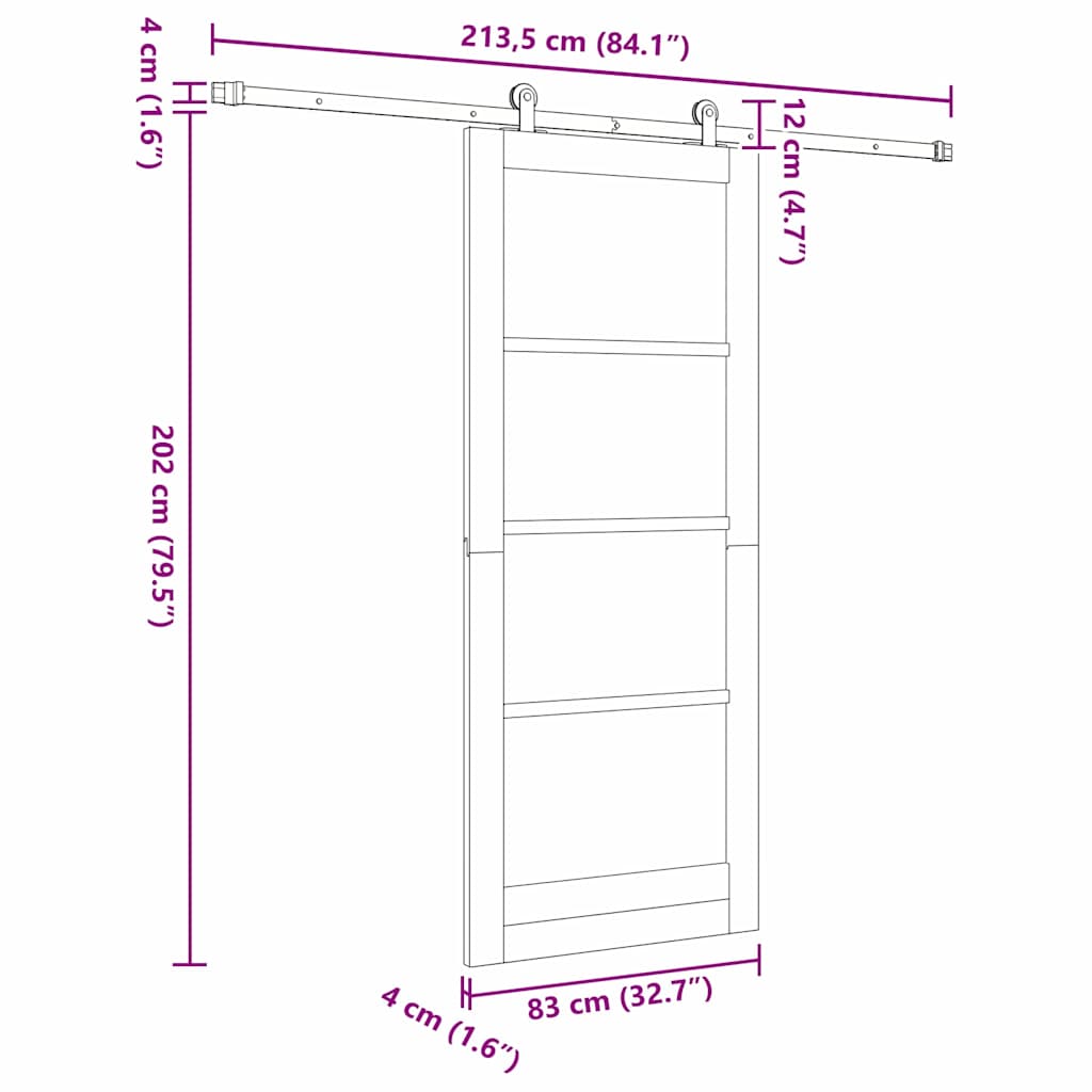 Sliding Door ORKDAL White 83 x 202 cm Solid Pine Wood and Glass
