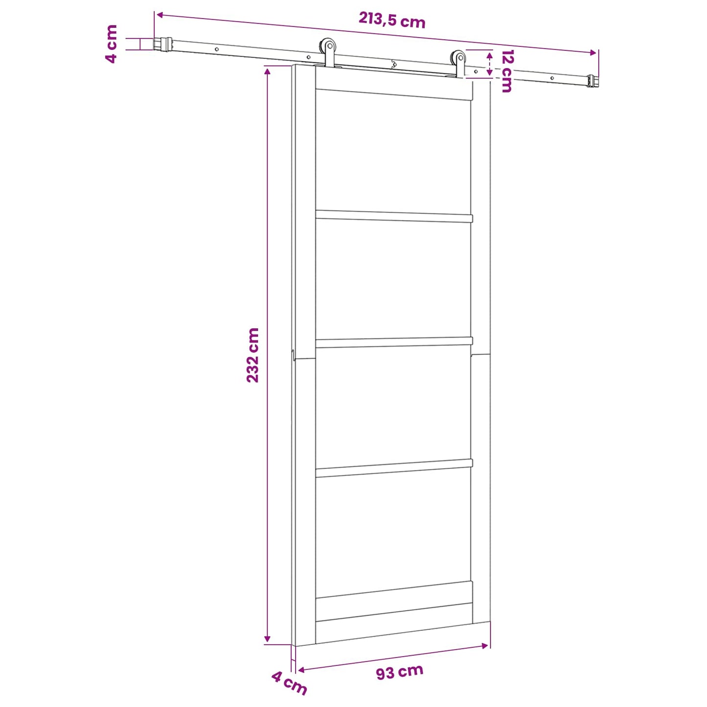 Sliding Door ORKDAL White 93 x 232 cm Solid Pine Wood and Glass