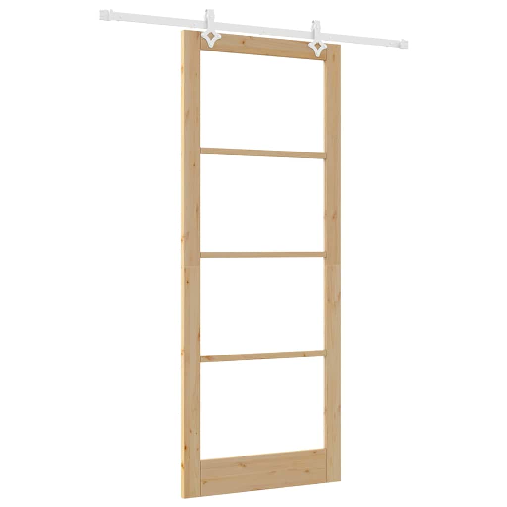 Sliding Door Natural 93 x 232 cm Solid Pine Wood and Glass