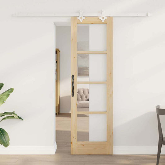 Sliding Door Natural 61 x 198.5 cm Solid Pine Wood and Glass