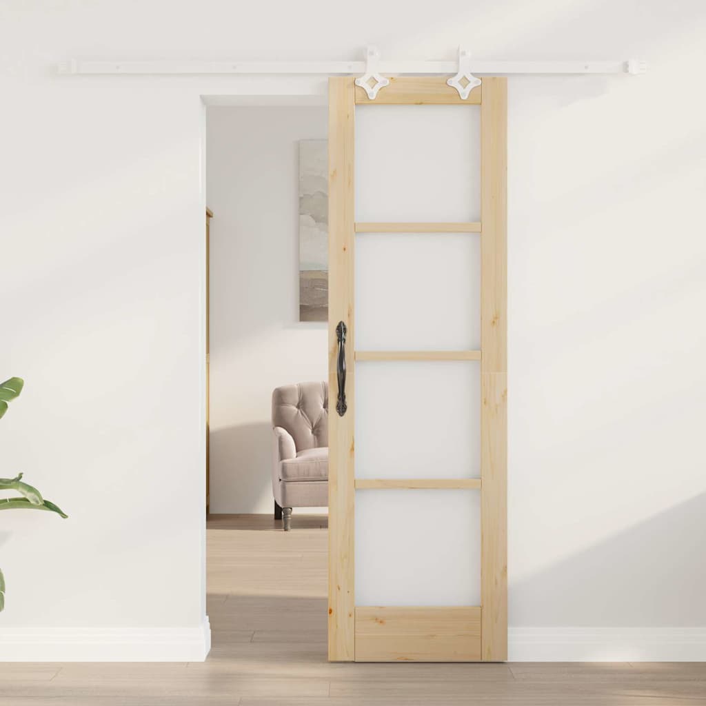 Sliding Door Natural 61 x 198.5 cm Solid Pine Wood and Glass
