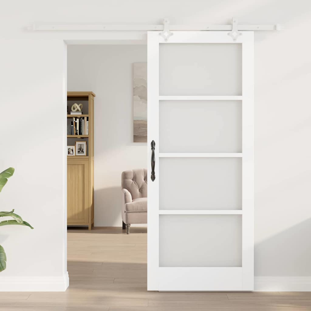 Sliding Door White 83 x 202 cm Solid Pine Wood and Glass