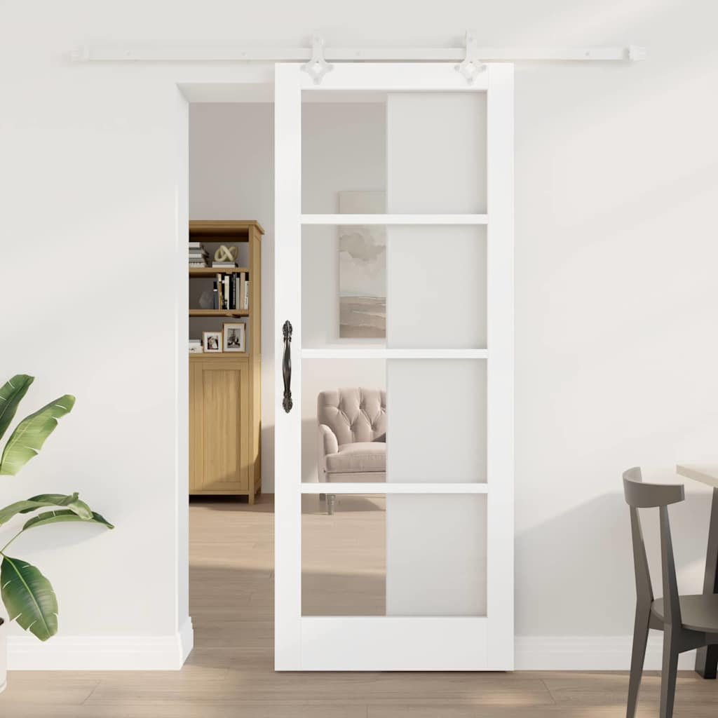 Sliding Door White 83 x 211 cm Solid Pine Wood and Glass