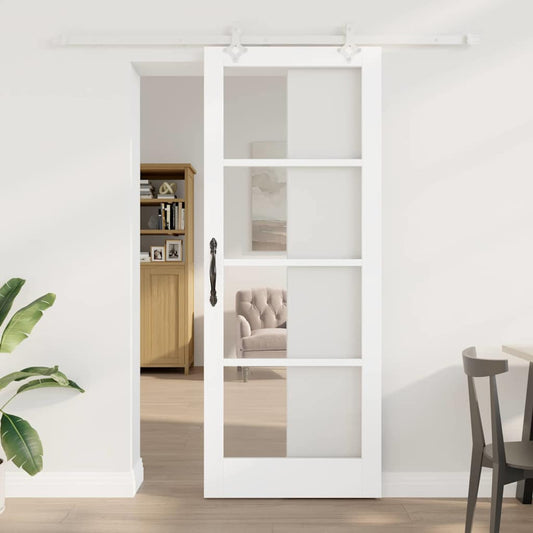 Sliding Door White 83 x 211 cm Solid Pine Wood and Glass