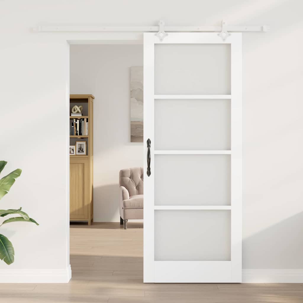 Sliding Door White 83 x 211 cm Solid Pine Wood and Glass