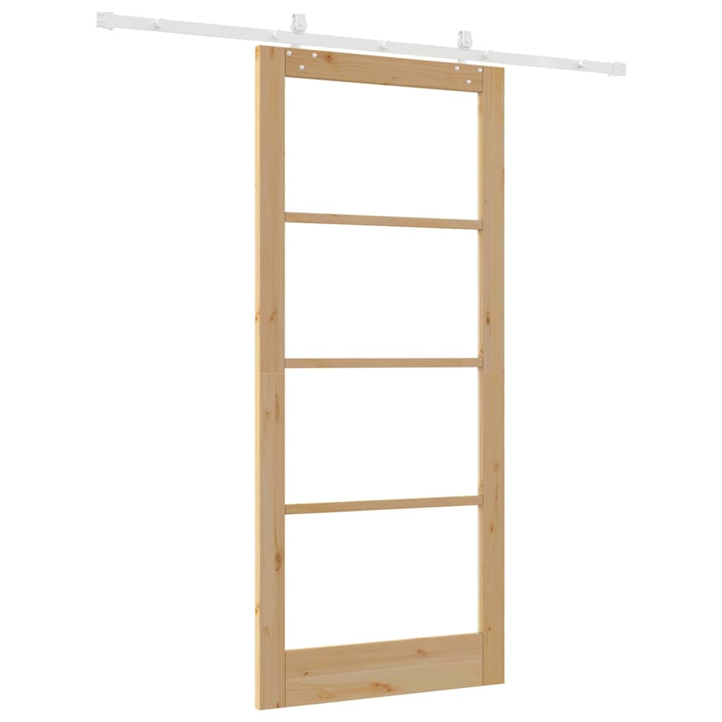 Sliding Door Natural 93 x 211 cm Solid Pine Wood and Glass