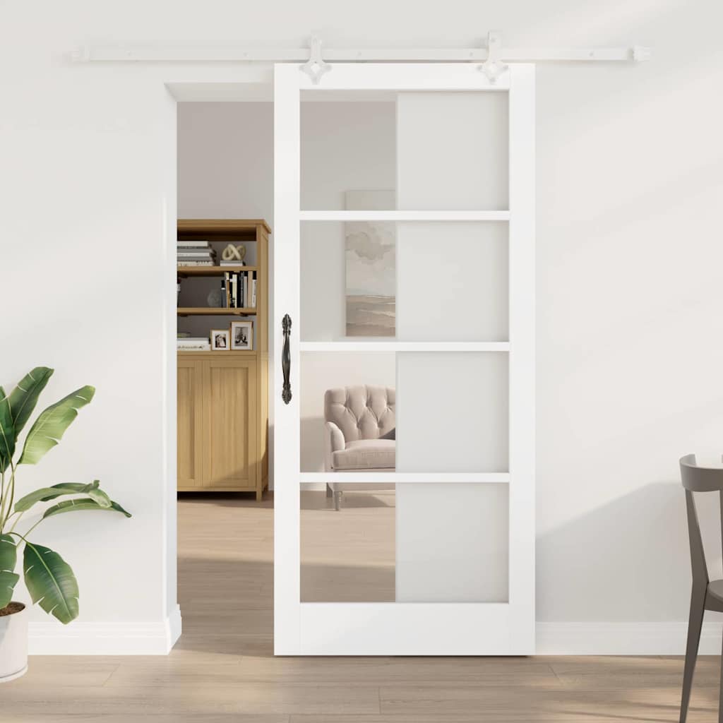 Sliding Door White 93 x 211 cm Solid Pine Wood and Glass