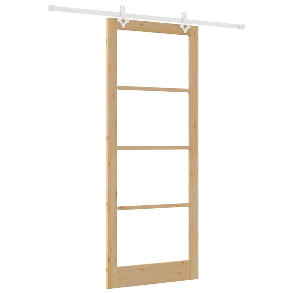 Sliding Door Natural 93 x 232 cm Solid Pine Wood and Glass
