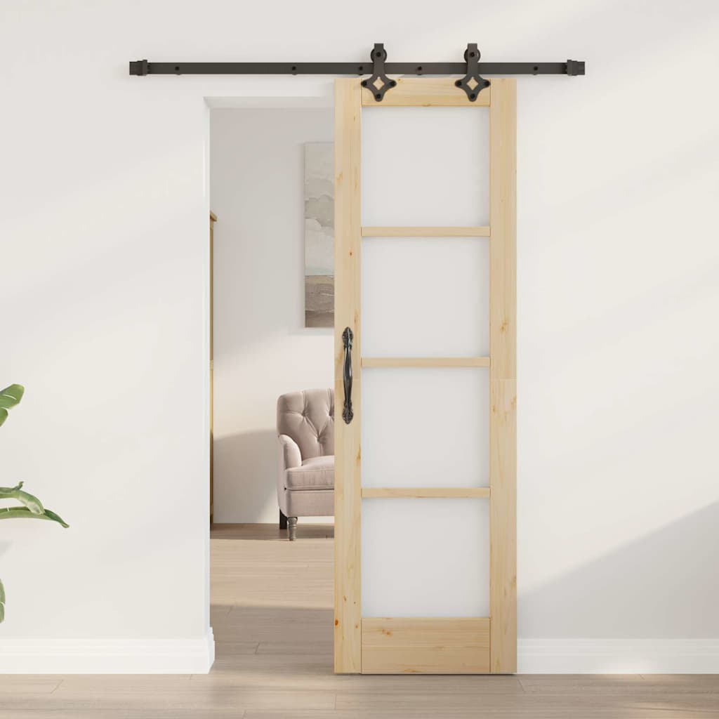Sliding Door Natural 61 x 198.5 cm Solid Pine Wood and Glass