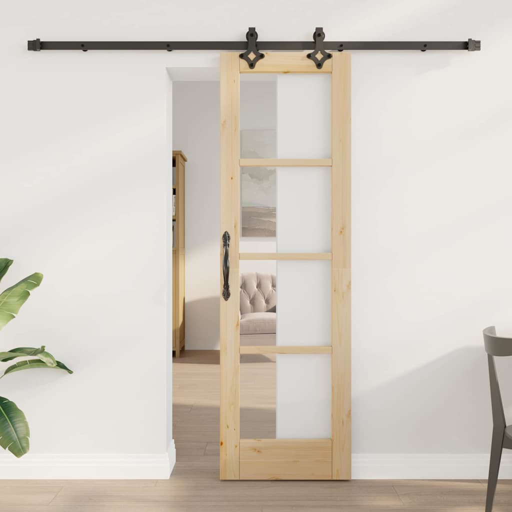Sliding Door Natural 61 x 198.5 cm Solid Pine Wood and Glass
