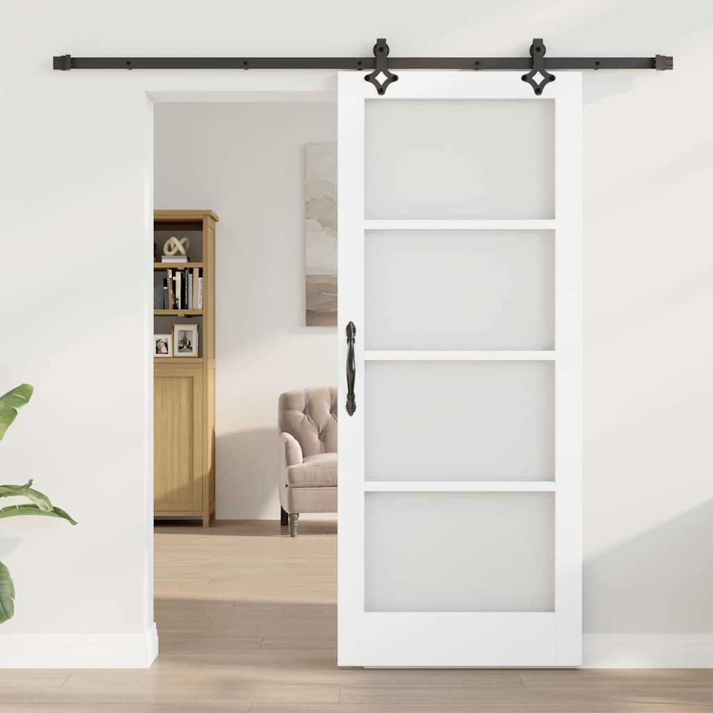Sliding Door White 83 x 202 cm Solid Pine Wood and Glass