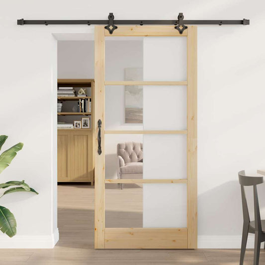 Sliding Door Natural 93 x 202 cm Solid Pine Wood and Glass