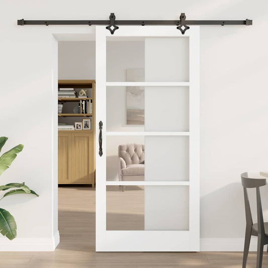 Sliding Door White 93 x 202 cm Solid Pine Wood and Glass