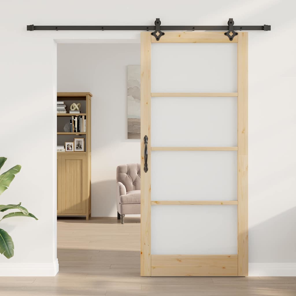 Sliding Door Natural 93 x 211 cm Solid Pine Wood and Glass