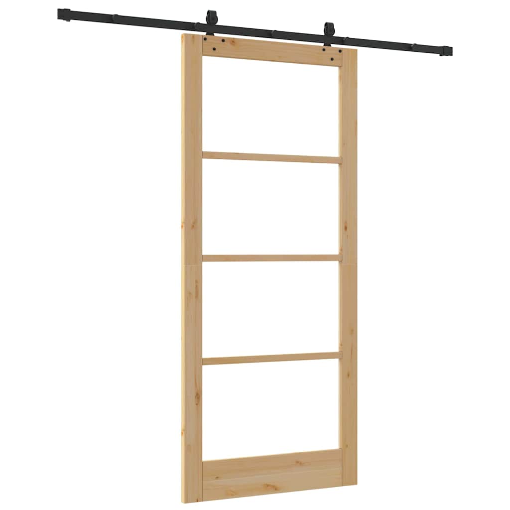 Sliding Door Natural 93 x 211 cm Solid Pine Wood and Glass