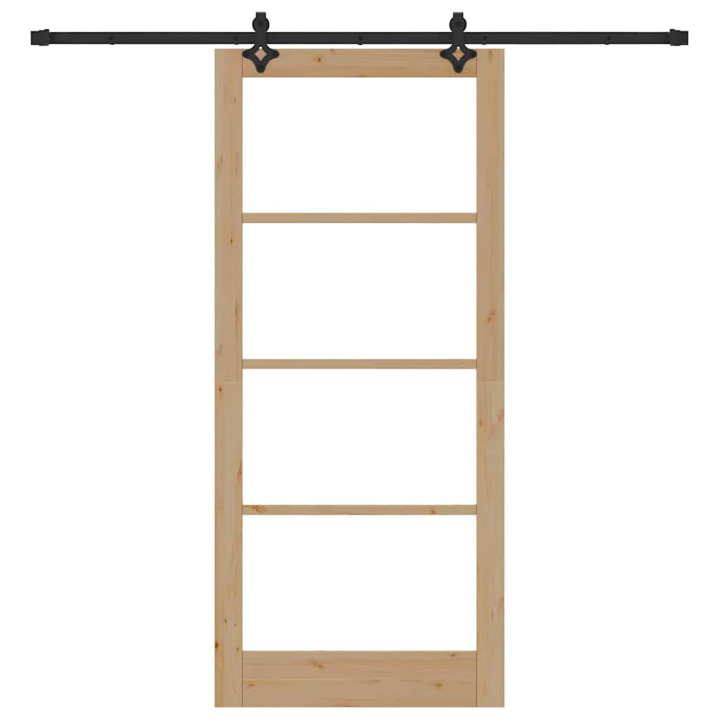 Sliding Door Natural 93 x 211 cm Solid Pine Wood and Glass