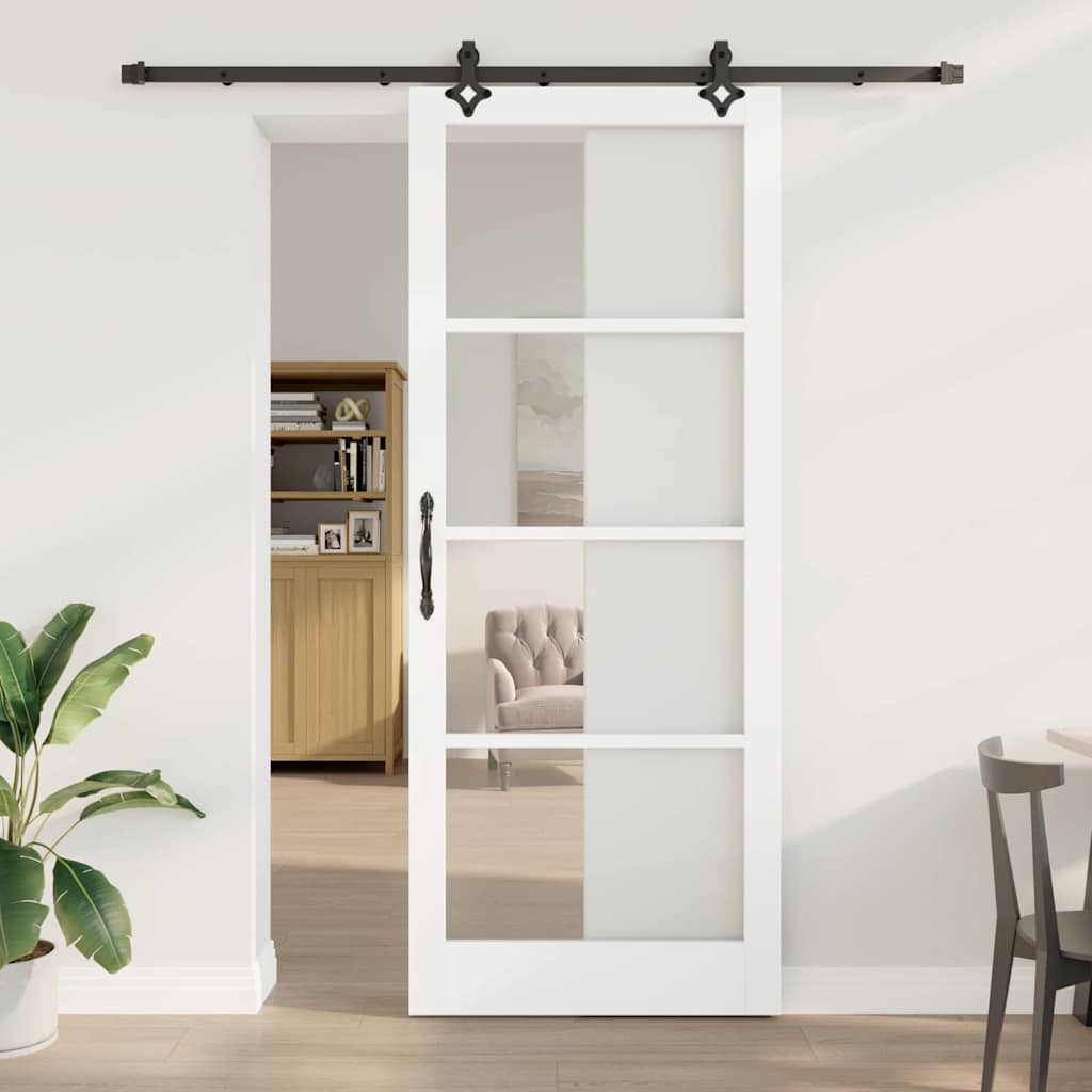 Sliding Door White 93 x 232 cm Solid Pine Wood and Glass