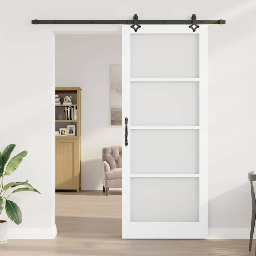Sliding Door White 93 x 232 cm Solid Pine Wood and Glass