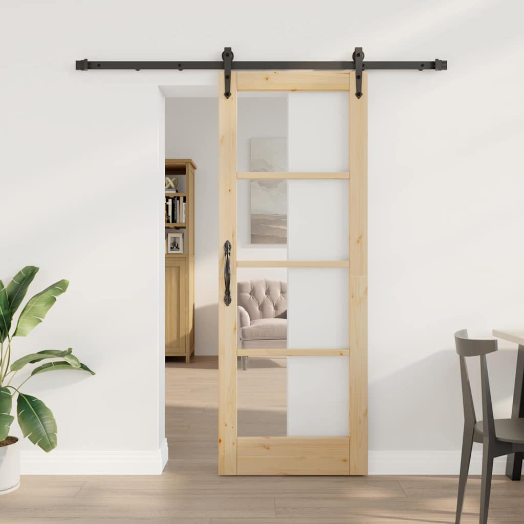 Sliding Door Natural 73.5 x 198.5 cm Solid Pine Wood and Glass