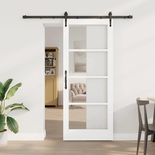 Sliding Door White 83 x 202 cm Solid Pine Wood and Glass