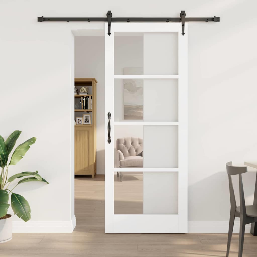 Sliding Door White 83 x 211 cm Solid Pine Wood and Glass