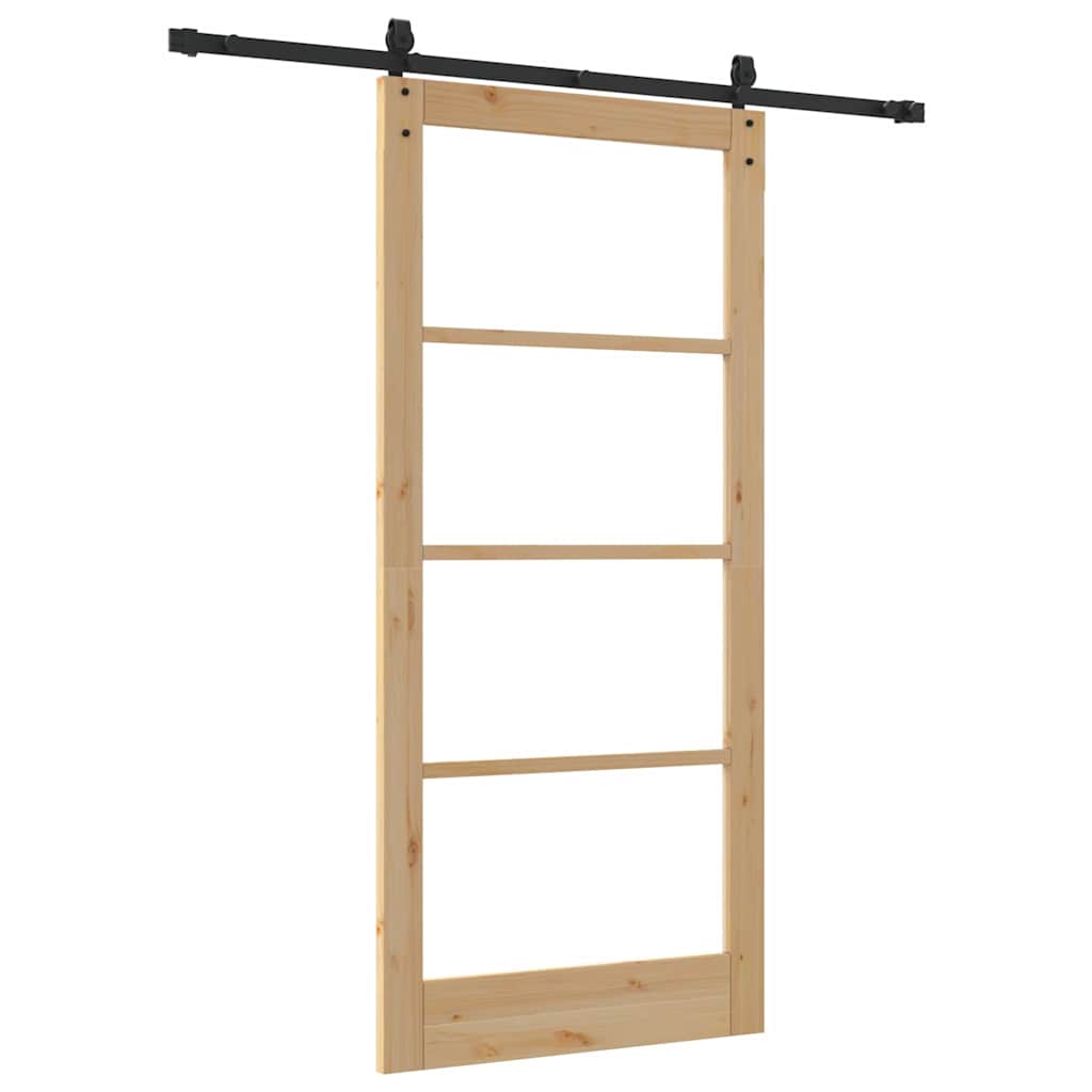 Sliding Door Natural 93 x 202 cm Solid Pine Wood and Glass