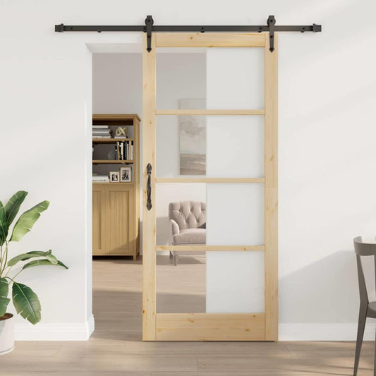 Sliding Door Natural 93 x 211 cm Solid Pine Wood and Glass