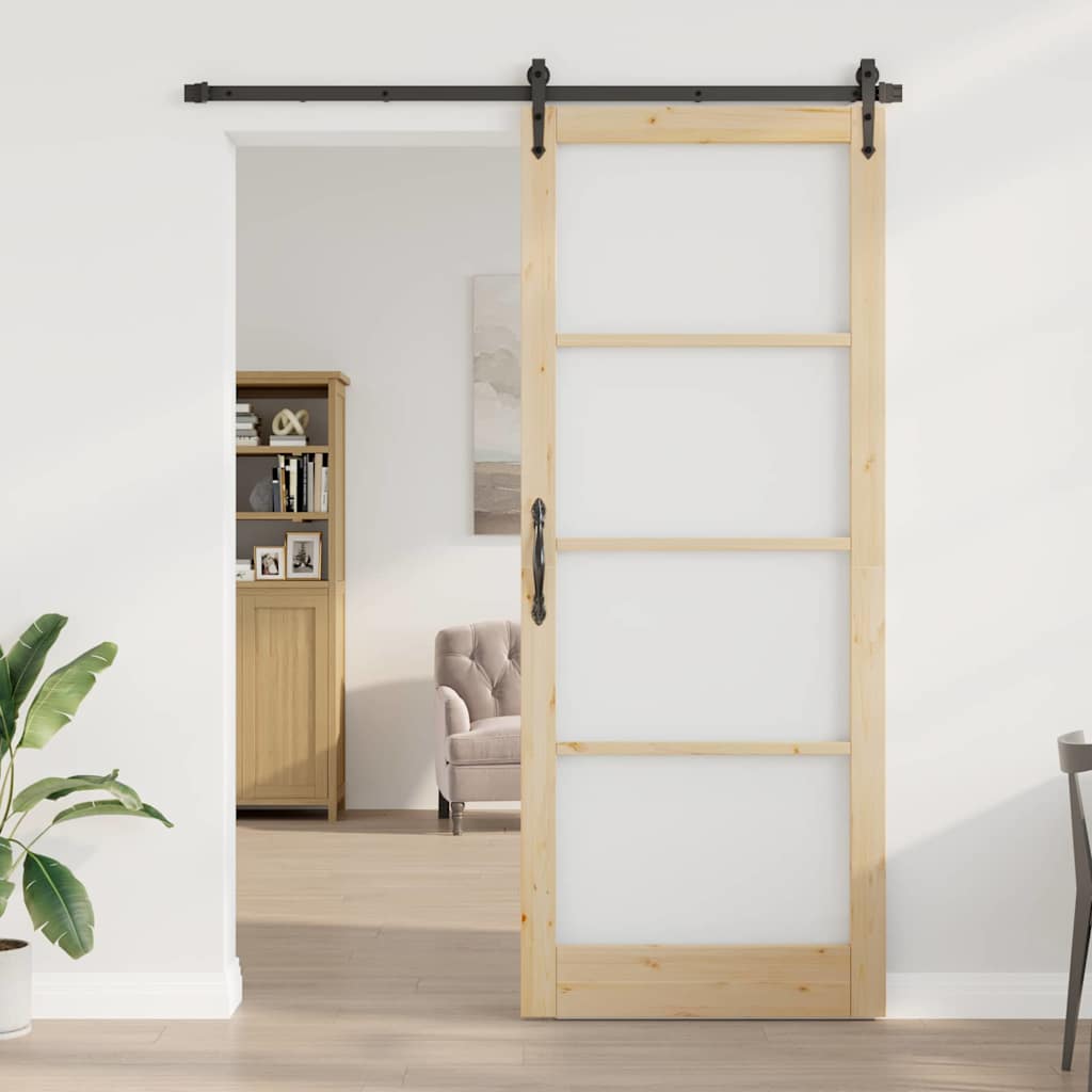Sliding Door Natural 93 x 232 cm Solid Pine Wood and Glass