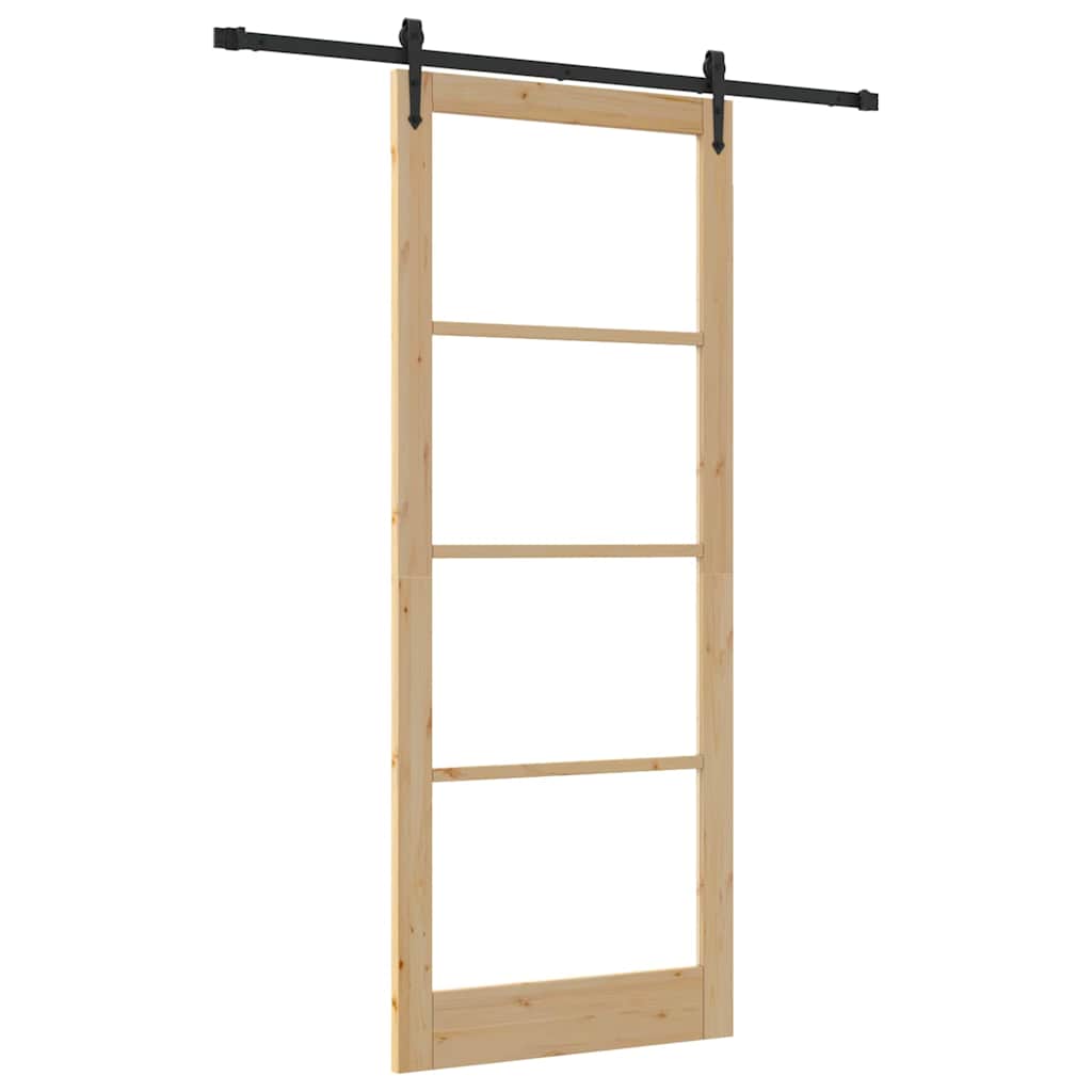 Sliding Door Natural 93 x 232 cm Solid Pine Wood and Glass