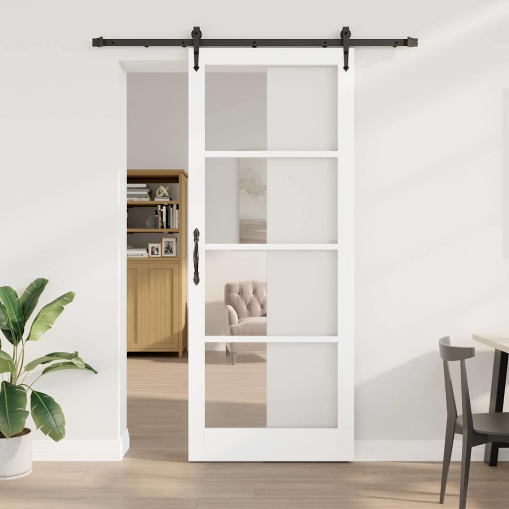 Sliding Door White 93 x 232 cm Solid Pine Wood and Glass