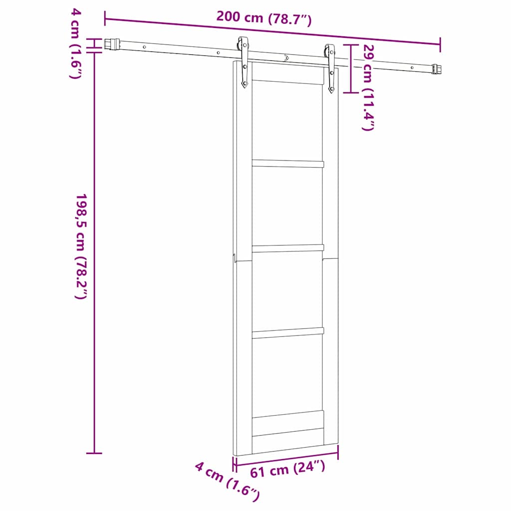 Sliding Door Natural and Black 61 x 198.5 cm