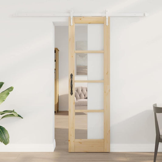 Sliding Door Natural 61 x 198.5 cm Solid Pine Wood and Glass