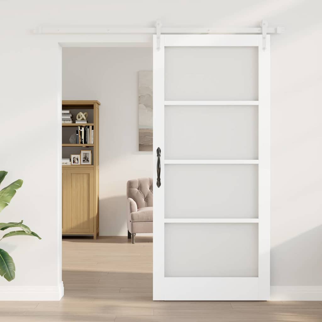 Sliding Door White 93 x 211 cm Solid Pine Wood and Glass