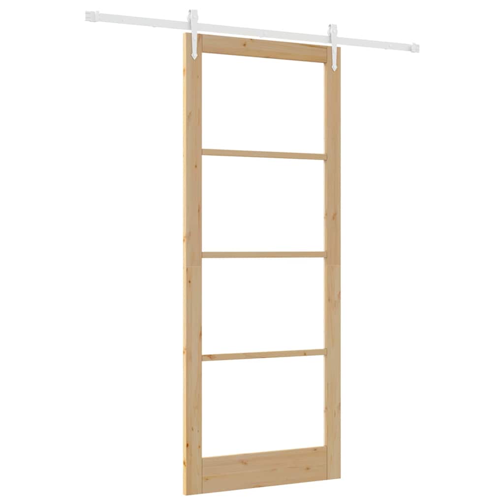 Sliding Door Natural 93 x 232 cm Solid Pine Wood and Glass