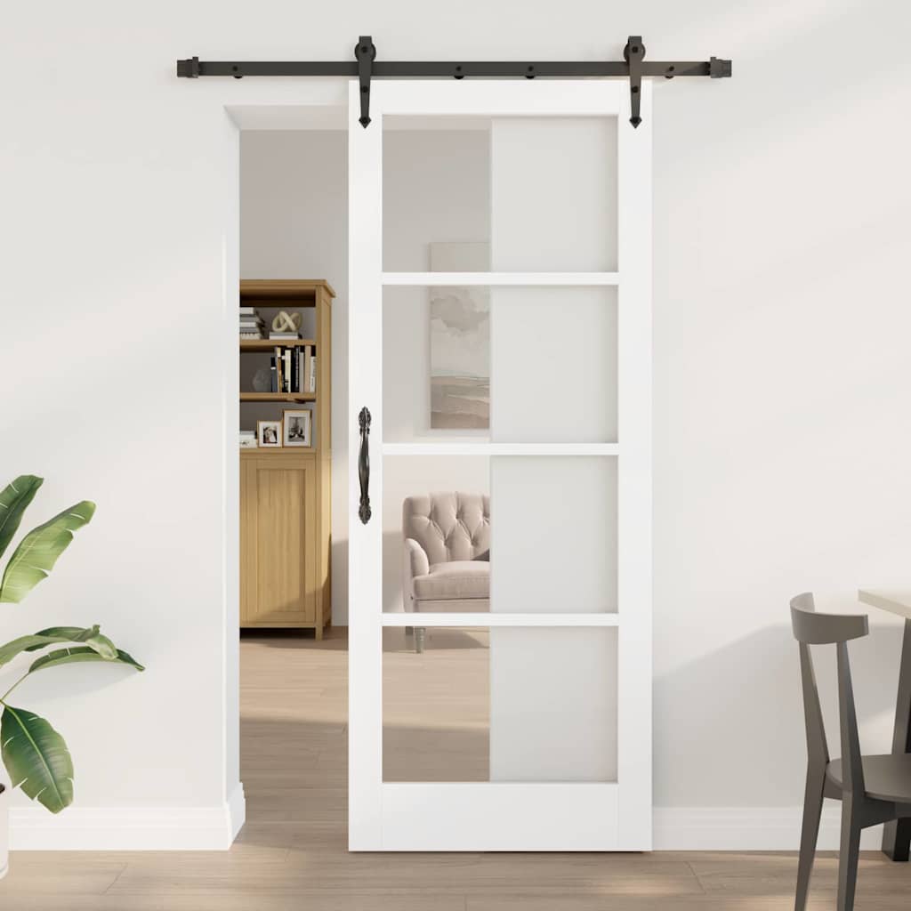 Sliding Door ORKDAL White 83 x 211 cm Solid Pine Wood and Glass