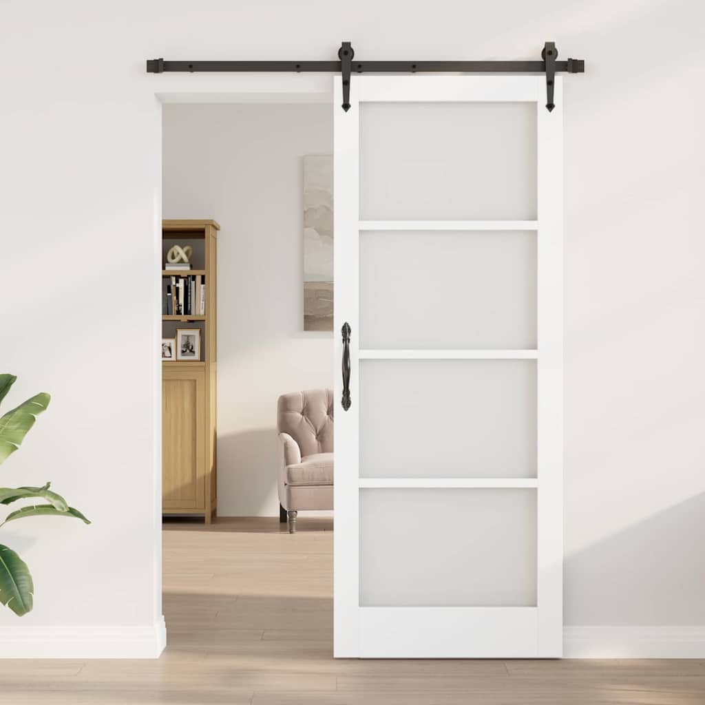 Sliding Door ORKDAL White 83 x 211 cm Solid Pine Wood and Glass