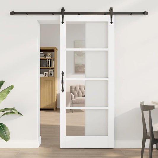 Sliding Door ORKDAL White 83 x 202 cm Solid Pine Wood and Glass