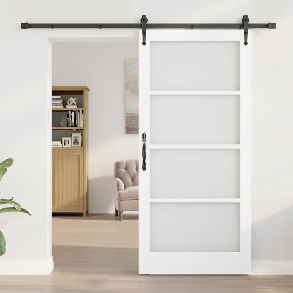 Sliding Door ORKDAL White 93 x 202 cm Solid Pine Wood and Glass