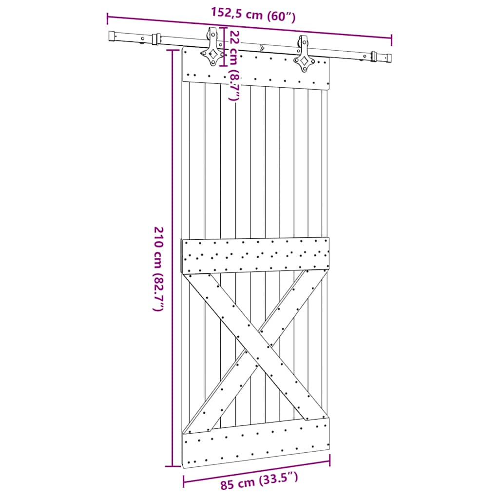 vidaXL Sliding Door with Hardware Set 85x210 cm Solid Wood Pine