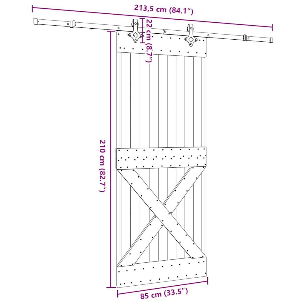 vidaXL Sliding Door with Hardware Set 85x210 cm Solid Wood Pine