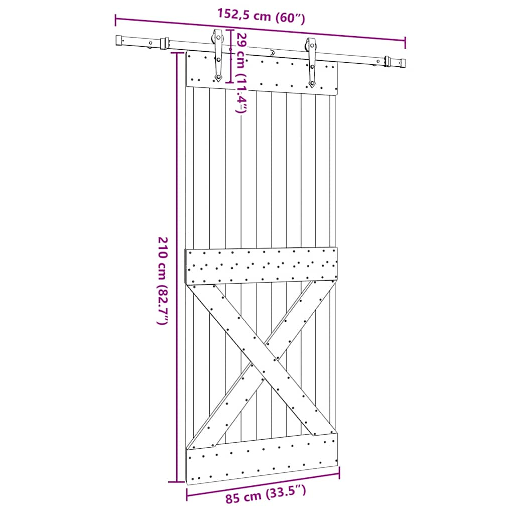 vidaXL Sliding Door with Hardware Set 85x210 cm Solid Wood Pine