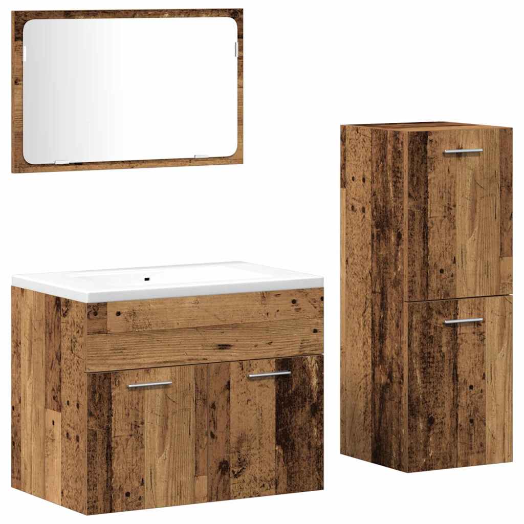Bathroom Furniture Set 3 pcs Old Wood Engineered Wood