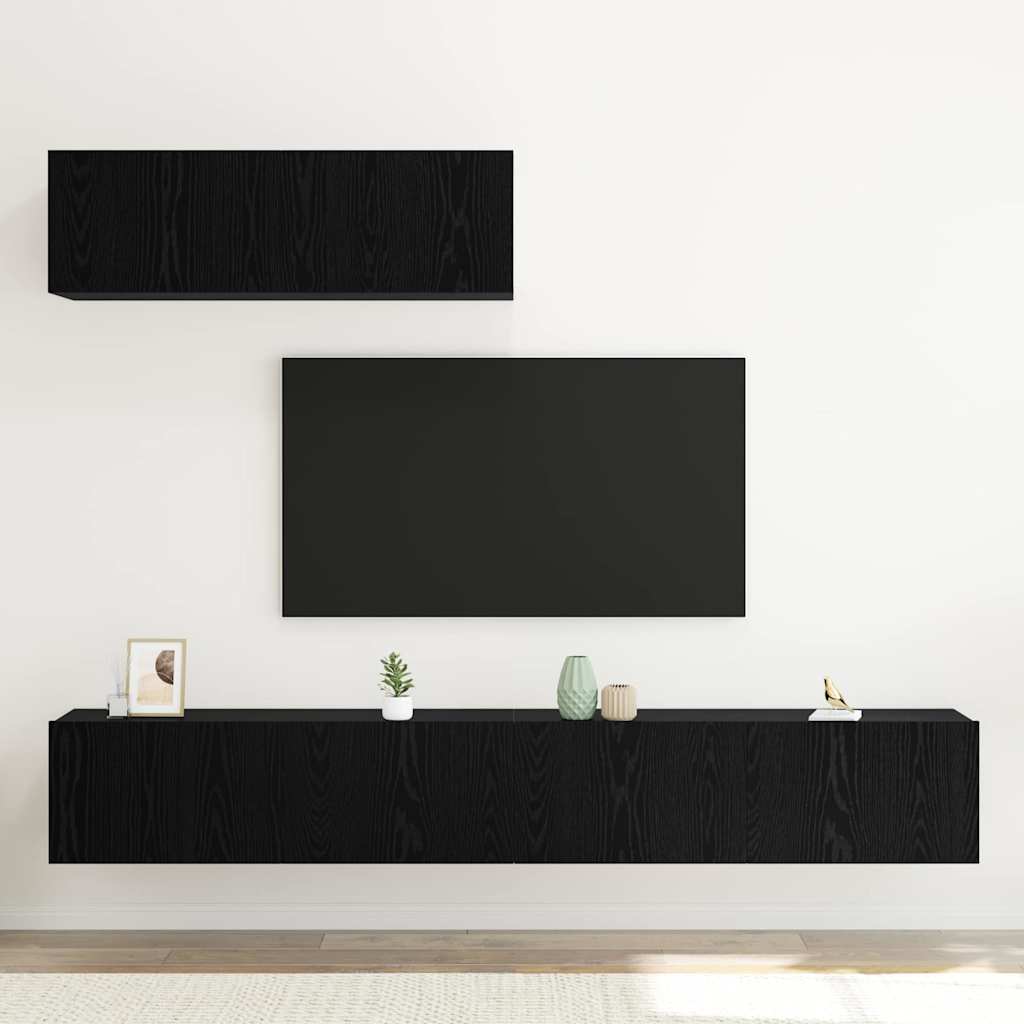 TV Cabinet Set Wall-mounted 3 pcs Black Oak Engineered Wood