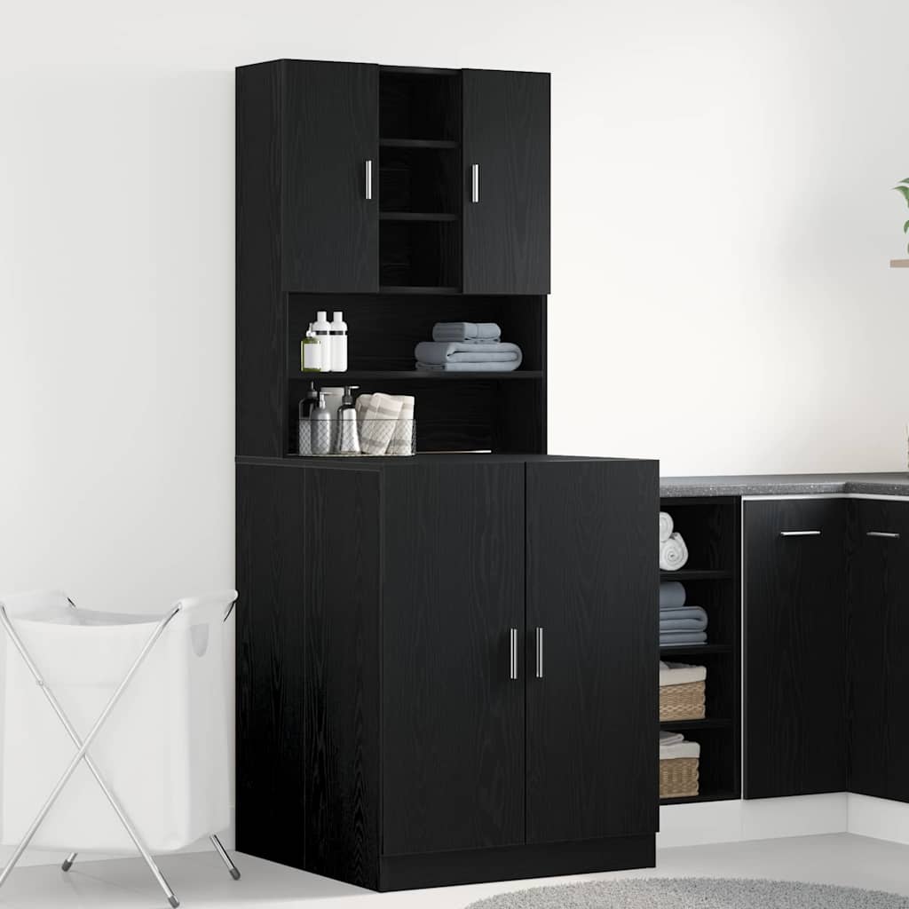Washing Machine Cabinet 2 pcs Black Oak 70.5 x 71.5 x 181.5 cm