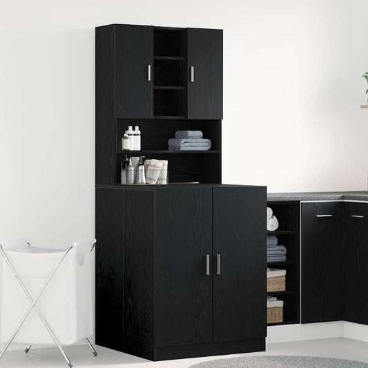 Washing Machine Cabinet 2 pcs Black Oak 70.5 x 71.5 x 181.5 cm