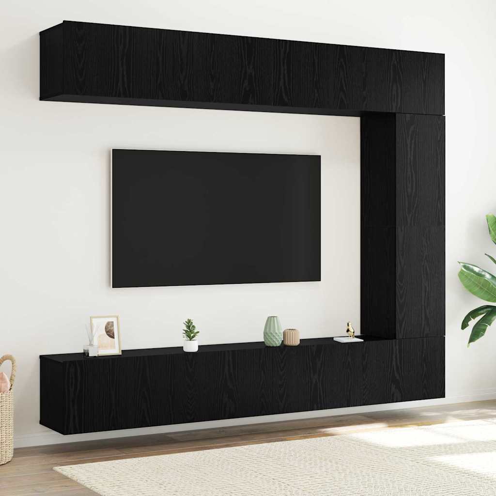 TV Cabinet Set Wall-mounted 5 pcs Black Oak Engineered Wood