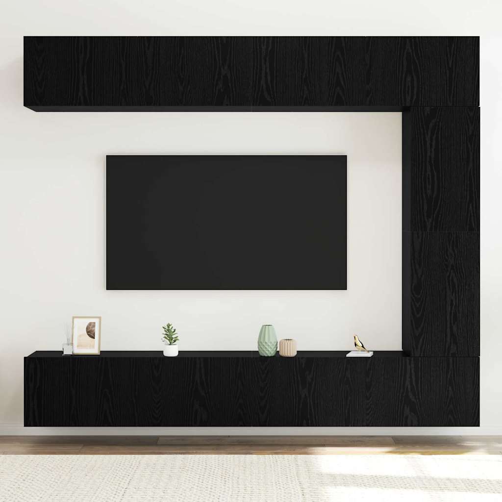 TV Cabinet Set Wall-mounted 5 pcs Black Oak Engineered Wood