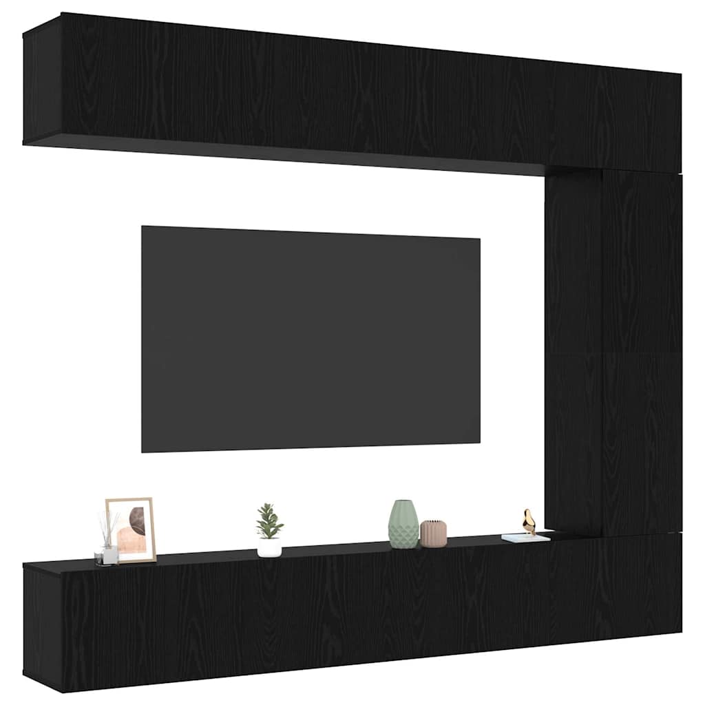 TV Cabinet Set Wall-mounted 5 pcs Black Oak Engineered Wood